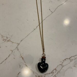 Vintage Black Glass Heart w/cork Pendant Necklace